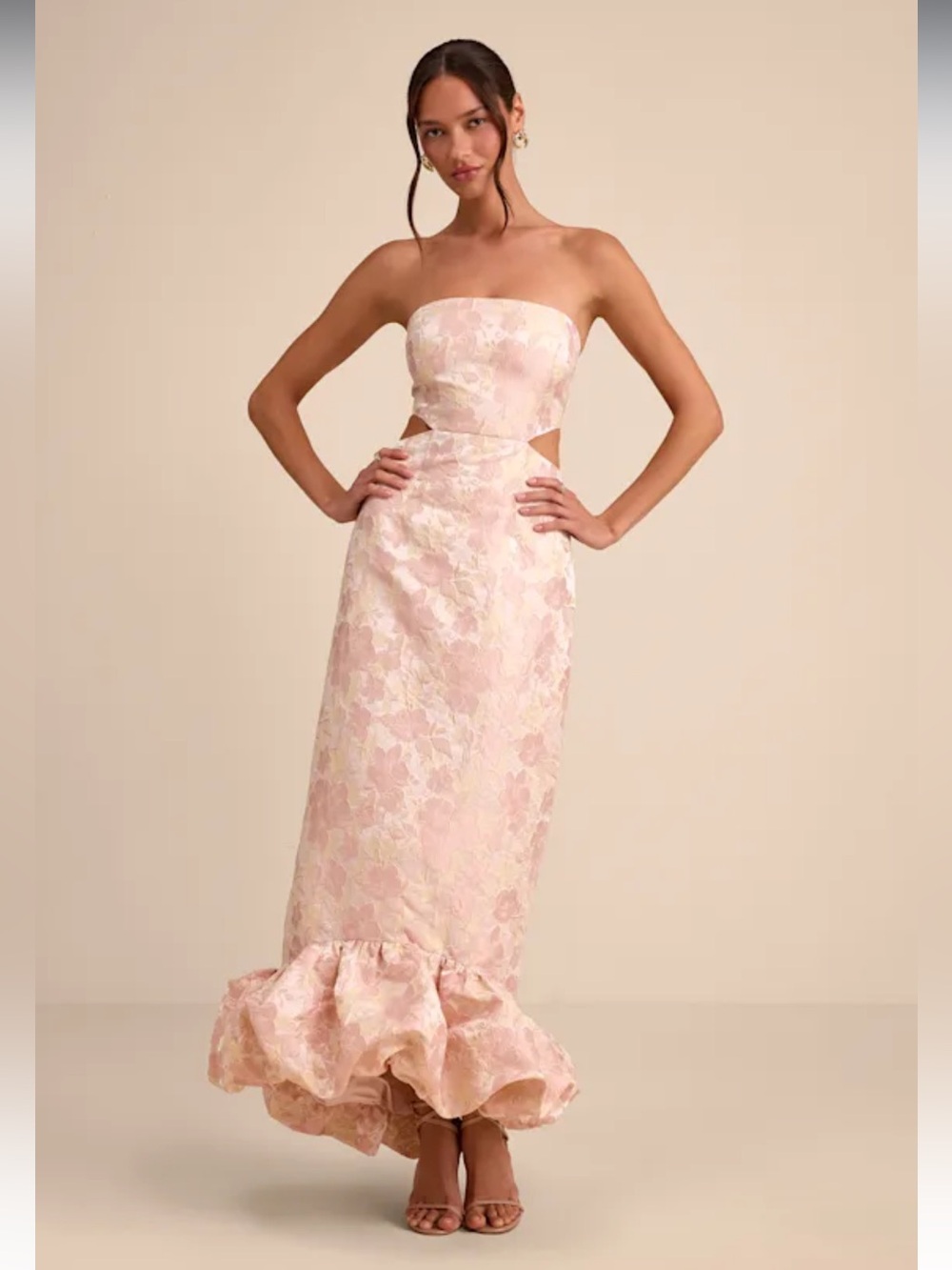 lulus nathania floral strapless maxi dress